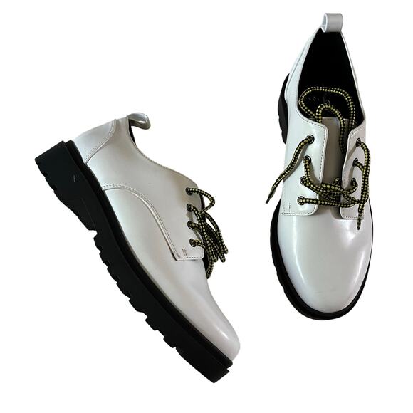 White Leather Platform Oxford Shoes Wmns Sz 8 - Picture 1 of 8